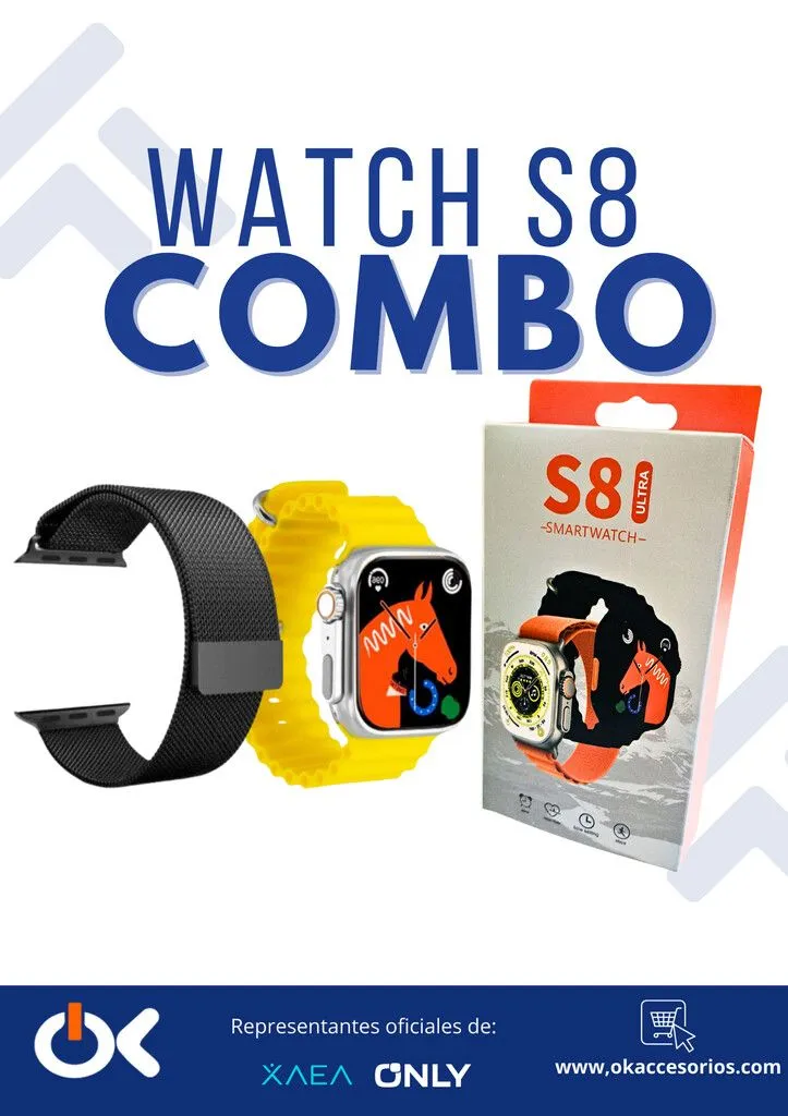 SMART WATCH MODS-019 S8 ULTRA - ST - AMARILLO + MALLA RELOJ MODS-756 METAL 38 - ST - PLATEADA