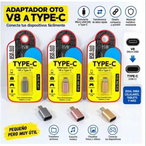 ADAPTADOR OTG V8 (H) A TIPO C (M)