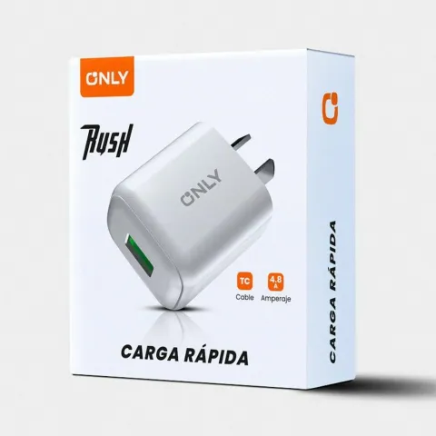 ADAPTADOR-CARGADOR 220V MODO-018 4.8A - RUSH - 1USB - ONLY - BLANCO