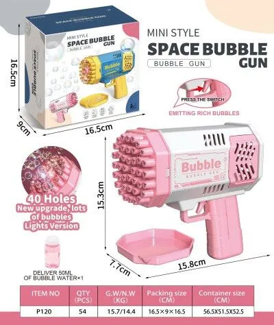 PISTOLA DE BURBUJAS CON 40 AGUJEROS SARZ-051 - ZUMO - ROSA