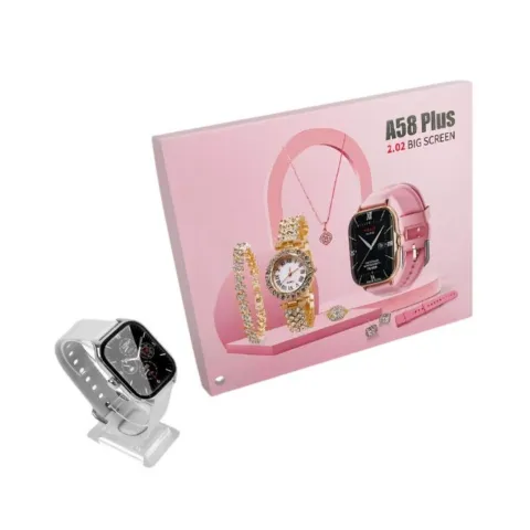 SMART WATCH A58 ESTUCHE C/ JOYERIA MODS-203 - ST - GRIS-ROSA