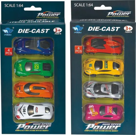SET DE 4 AUTOS A TRACCION DE ALUMINIO ESCALA 1:64 ATRZ-007 - ZUMO - MIX
