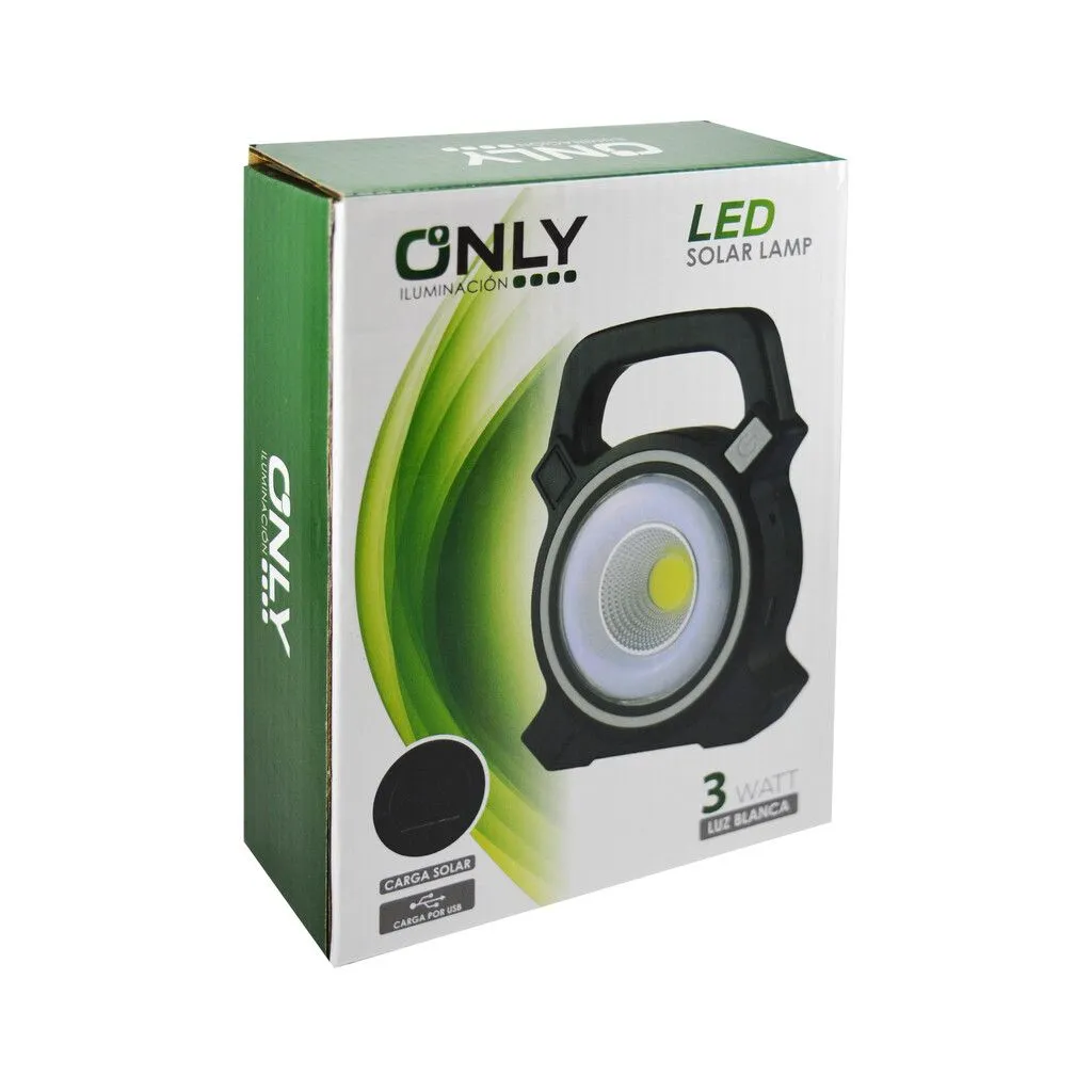 LINTERNA LED -ONLY- CON PANEL SOLAR USB 3W FRIA