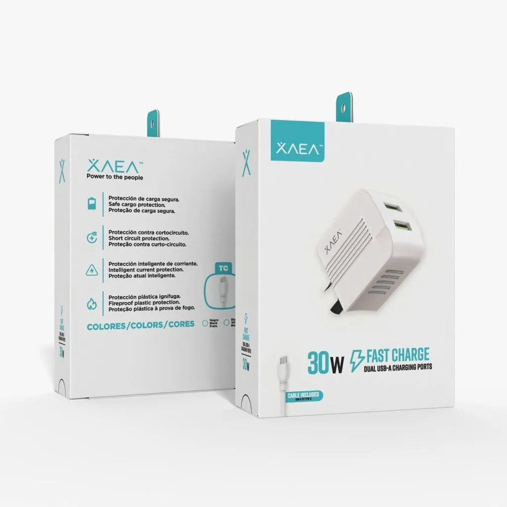 CARGADOR 220V MOD06 - 2 USB + CABLE TC - BLANCO