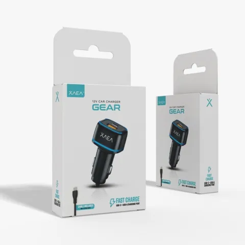 CARGADOR 12V GEAR MODS-504 - 1 USB 1 TC + CABLE TIPO C - ONLY - KIT X 200