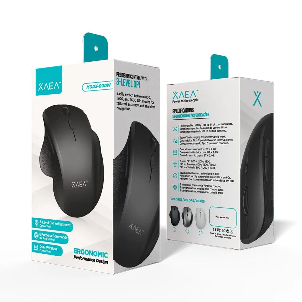 MOUSE ERGONOMICO INALAMBRICO + BT RECARGABLE MODX-00DW - XAEA - KIT X 100