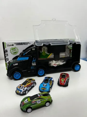 CAMION REMOLQUE + 4 AUTOS A TRACCION Y ACCESORIOS ATRZ-010 - ZUMO - MIX